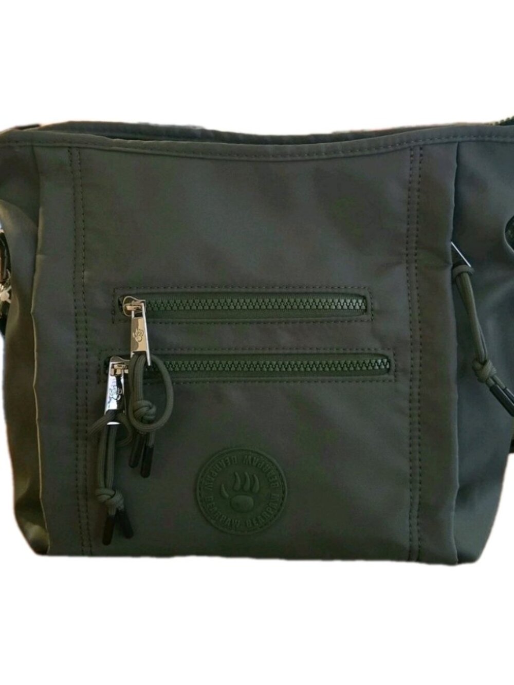NWOT Bearpaw Crossbody + Shoulder Strap Tote Bag Olive Green Zipped Pockets